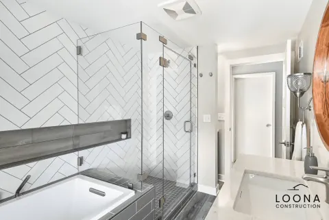Bathroom remodel with patterned tile in Fremont, photo 3